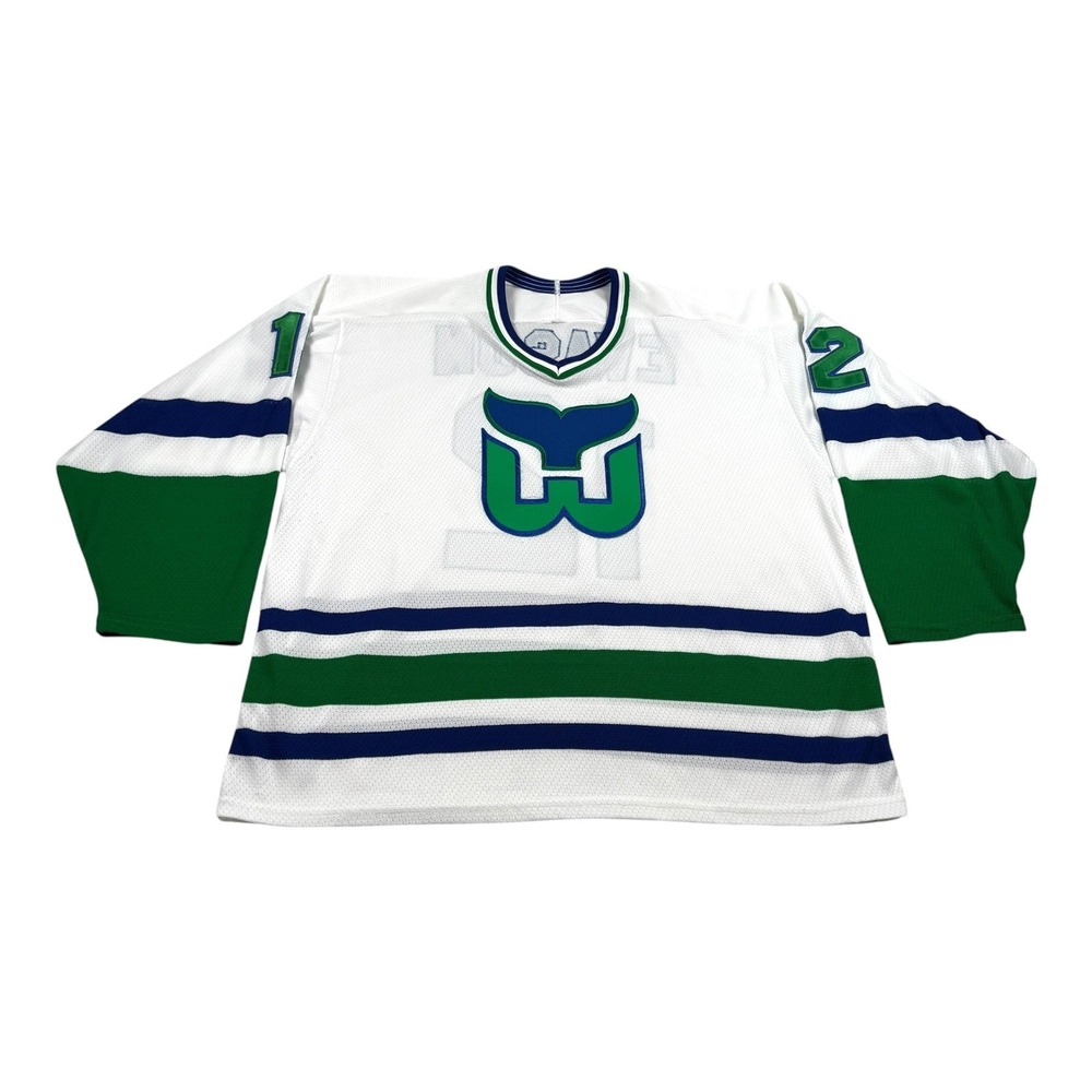 Hartford Whalers Jersey Mens 2XL White Green NHL Hockey CCM Evason 12 Stitched
